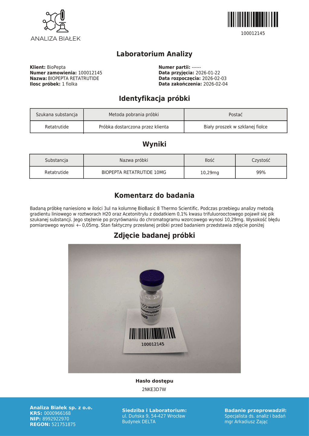 Retatrutide 10 mg - badanie