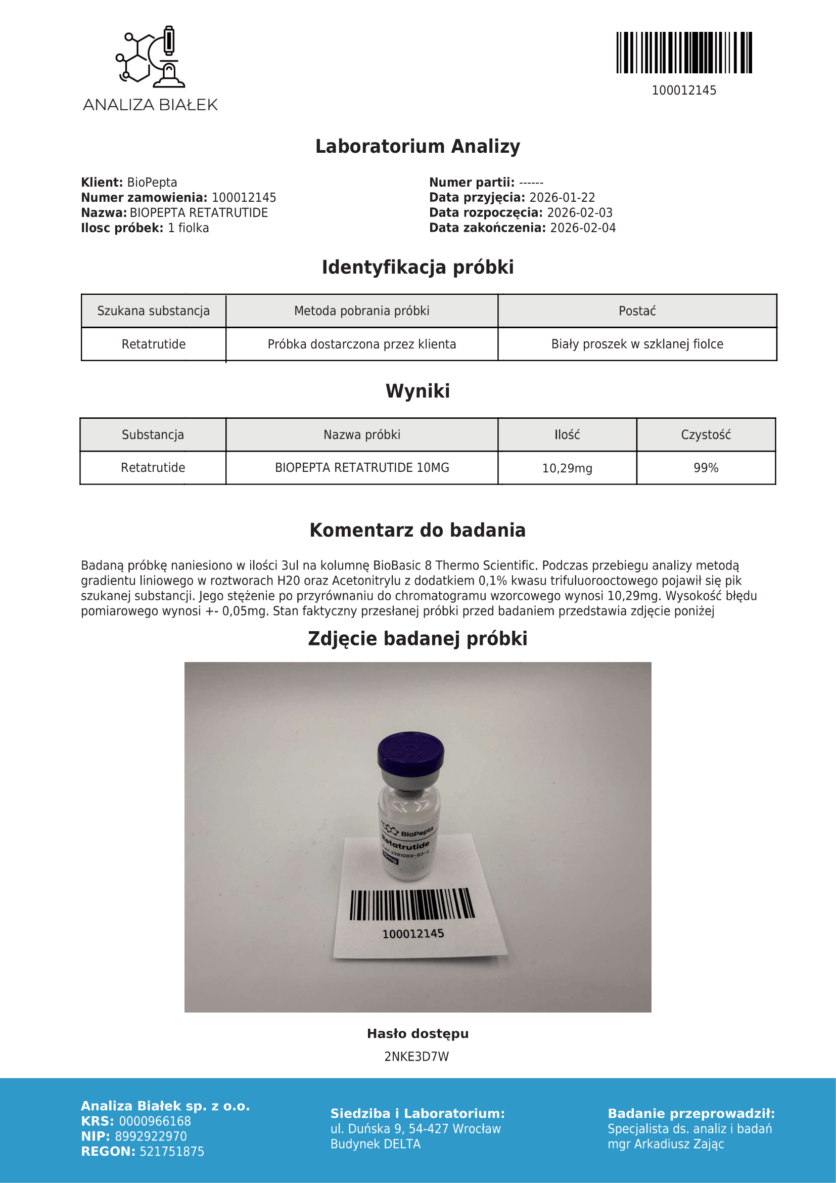 Retatrutide 10 mg - badanie