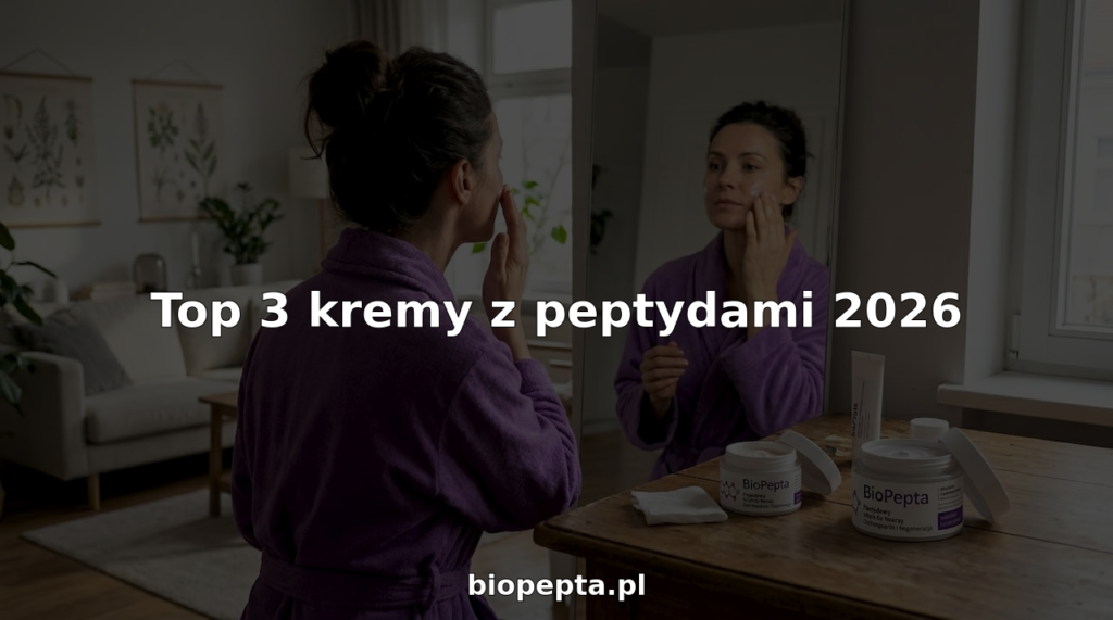 Kobieta nakłada krem z peptydami podczas porannej pielęgnacji twarzy.
