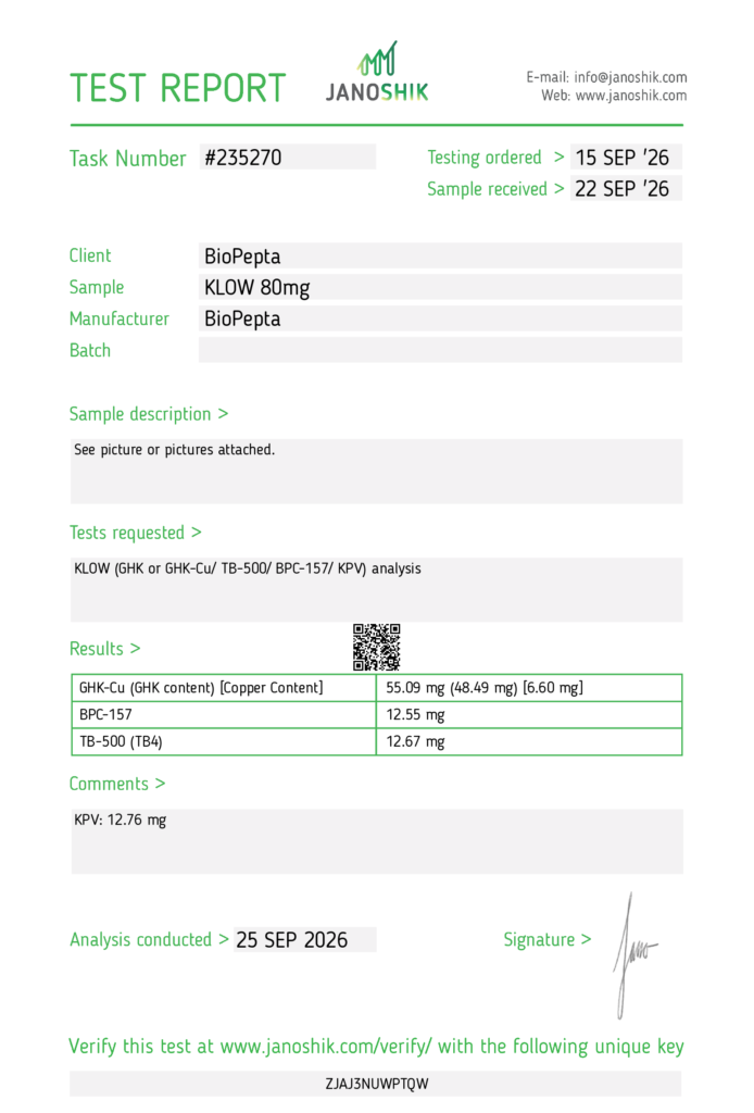 KLOW BioPepta test